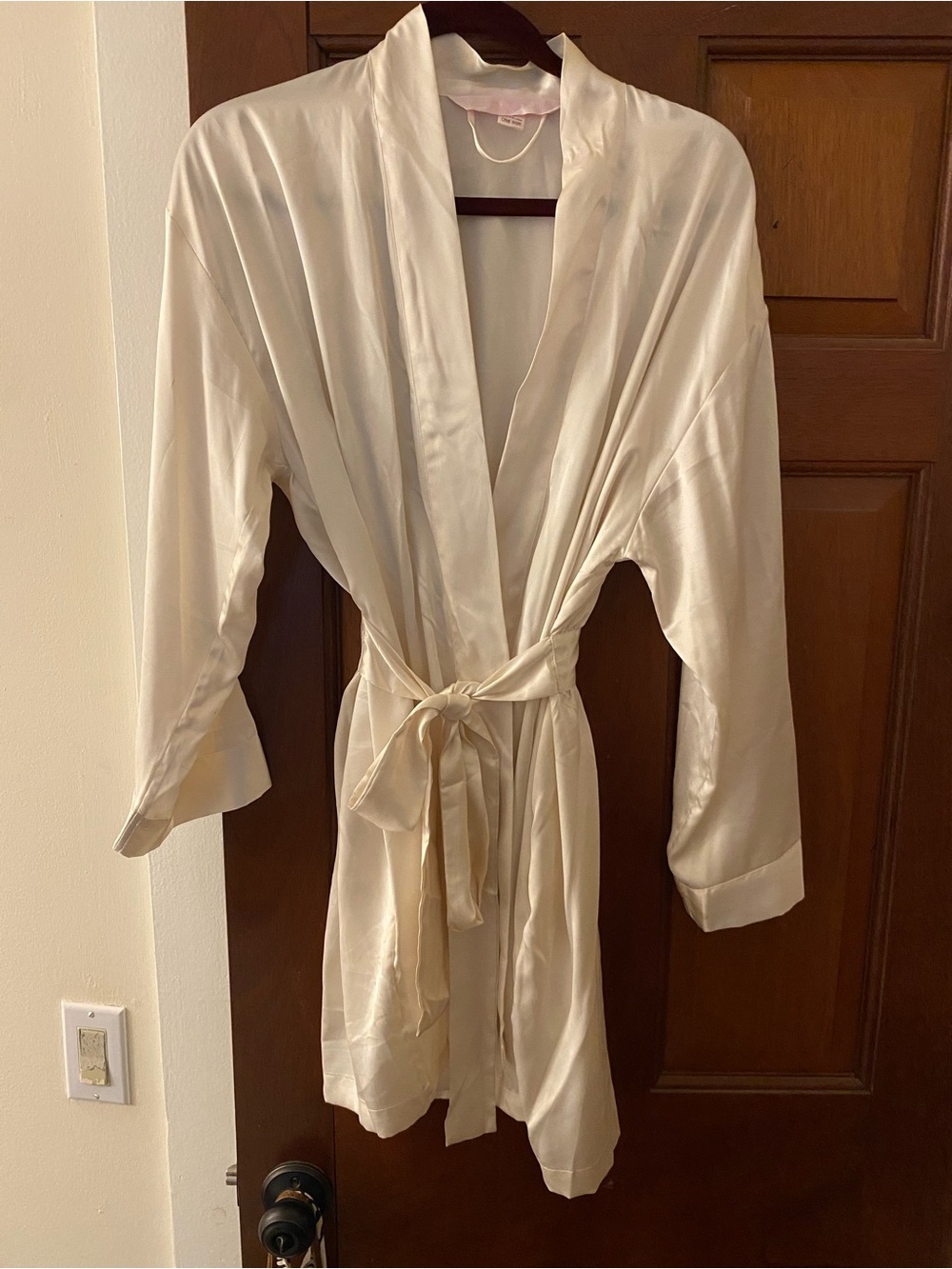 Victoria's Secret Cream Satin Tie-Waist Robe